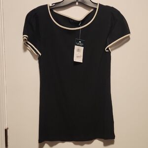 Lauren Ralph Lauren Black and White Fitted Cap Sleeve T-Shirt